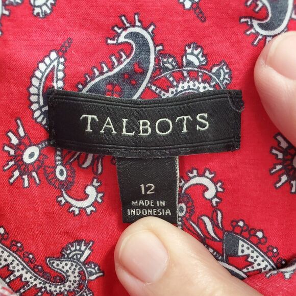Talbots Cotton Red Paisley Long Sleeve Button-Up Blouse Size 12 - Picture 3 of 5